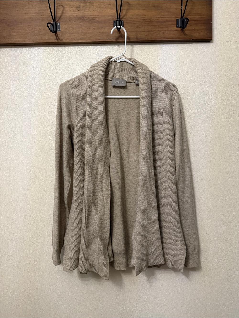 Cyrus Taupe Open-Front Draped Cardigan